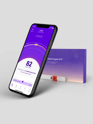 Nightingale Livit app and blood collection kit displayed together, product image.