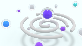 Research Hub symbol with connected biomarker data spheres, illustration.