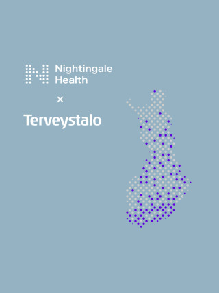 Nightingale Health and Terveystalo partnership graphic with a map of Finland, illustration.
